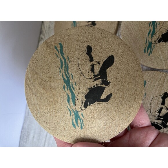 Vintage Thirsty Stone Manatee Sandstone Coasters Set of 4 Cork Backing 2000 - Picture 7 of 9